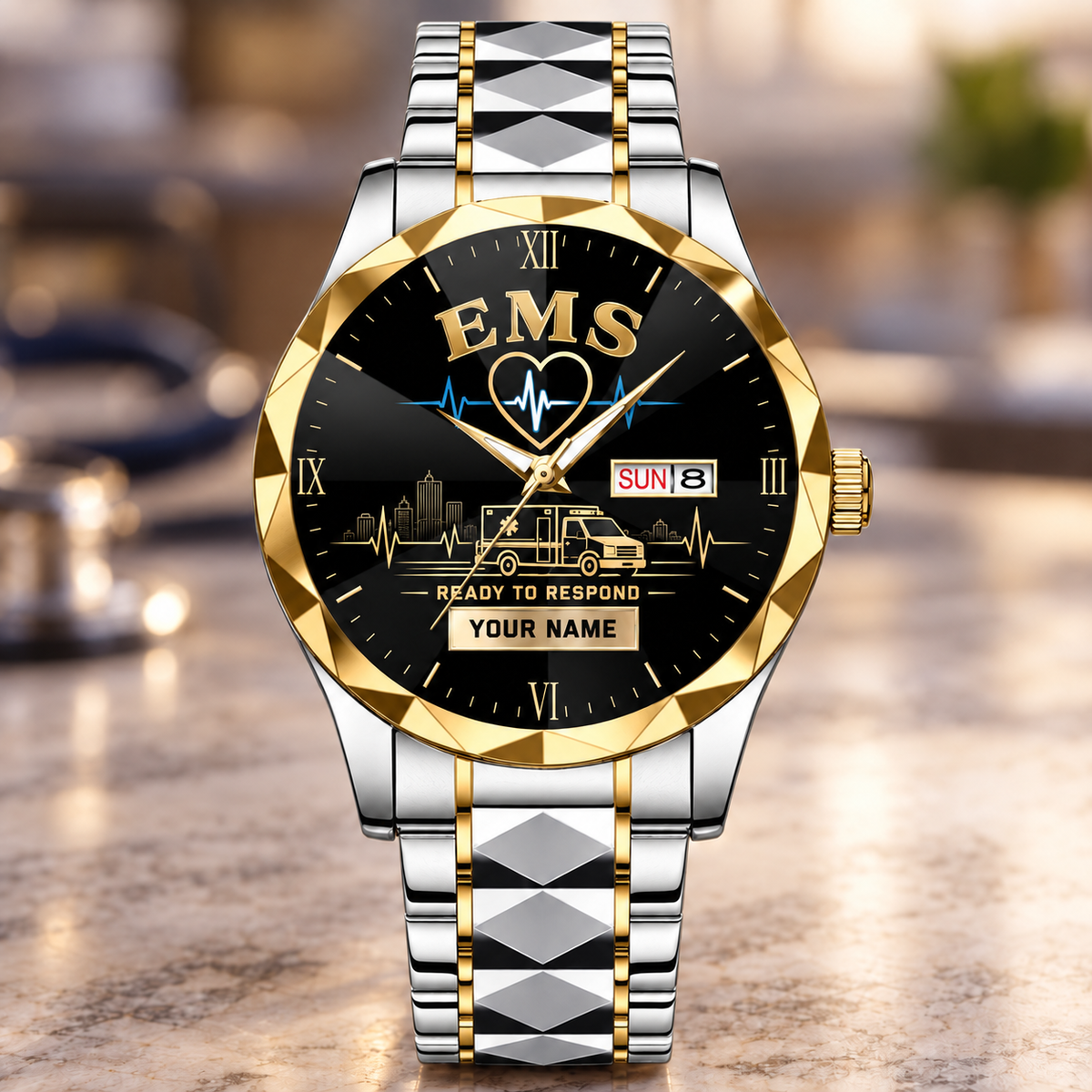 Personalized EMS Crystal Metal Watch - Faceted Legacy - Silver Gold