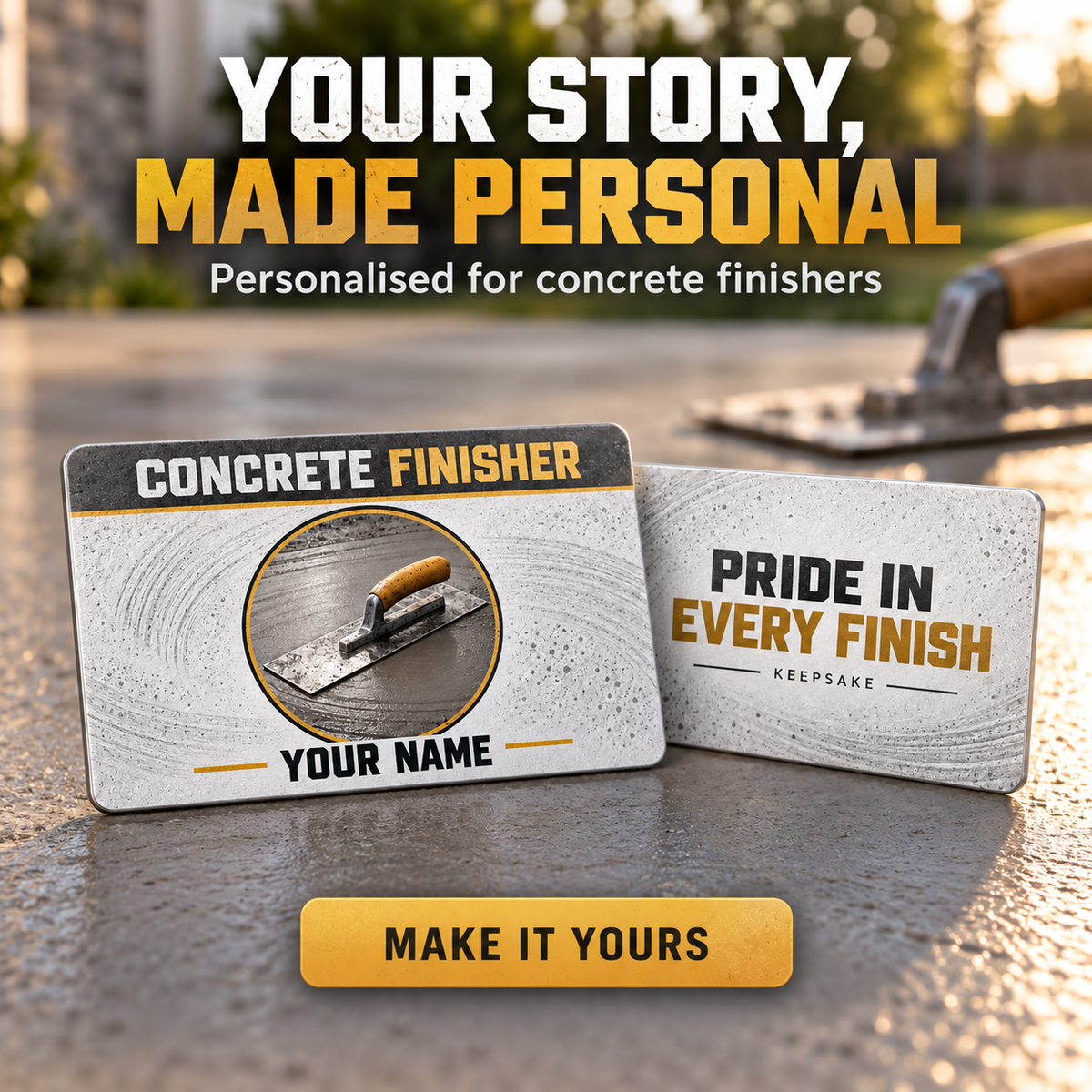 Personalized Concrete Finisher Aluminum Wallet Card - Everyday Dedication - advertising image