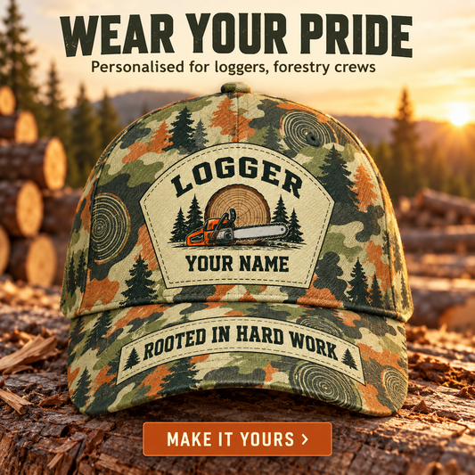 Personalized Logger Camo Baseball Cap - Patchwork Pride - advertising image
