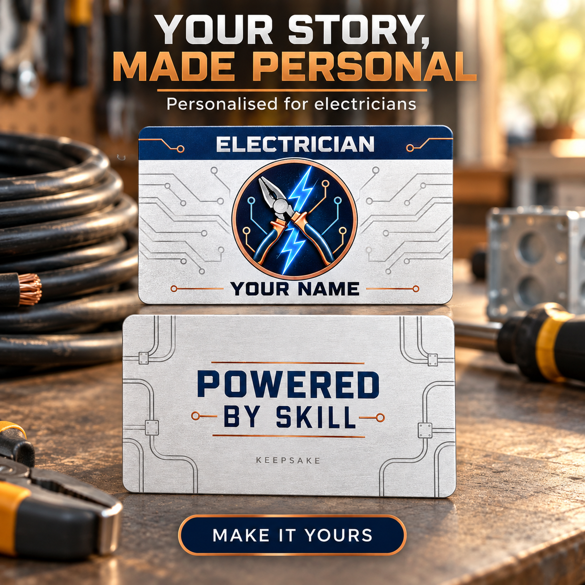 Personalized Electrician Aluminum Wallet Card - Everyday Dedication - advertising image