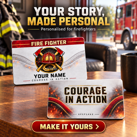 Personalized Fire Fighter Aluminum Wallet Card - Everyday Dedication - advertising image