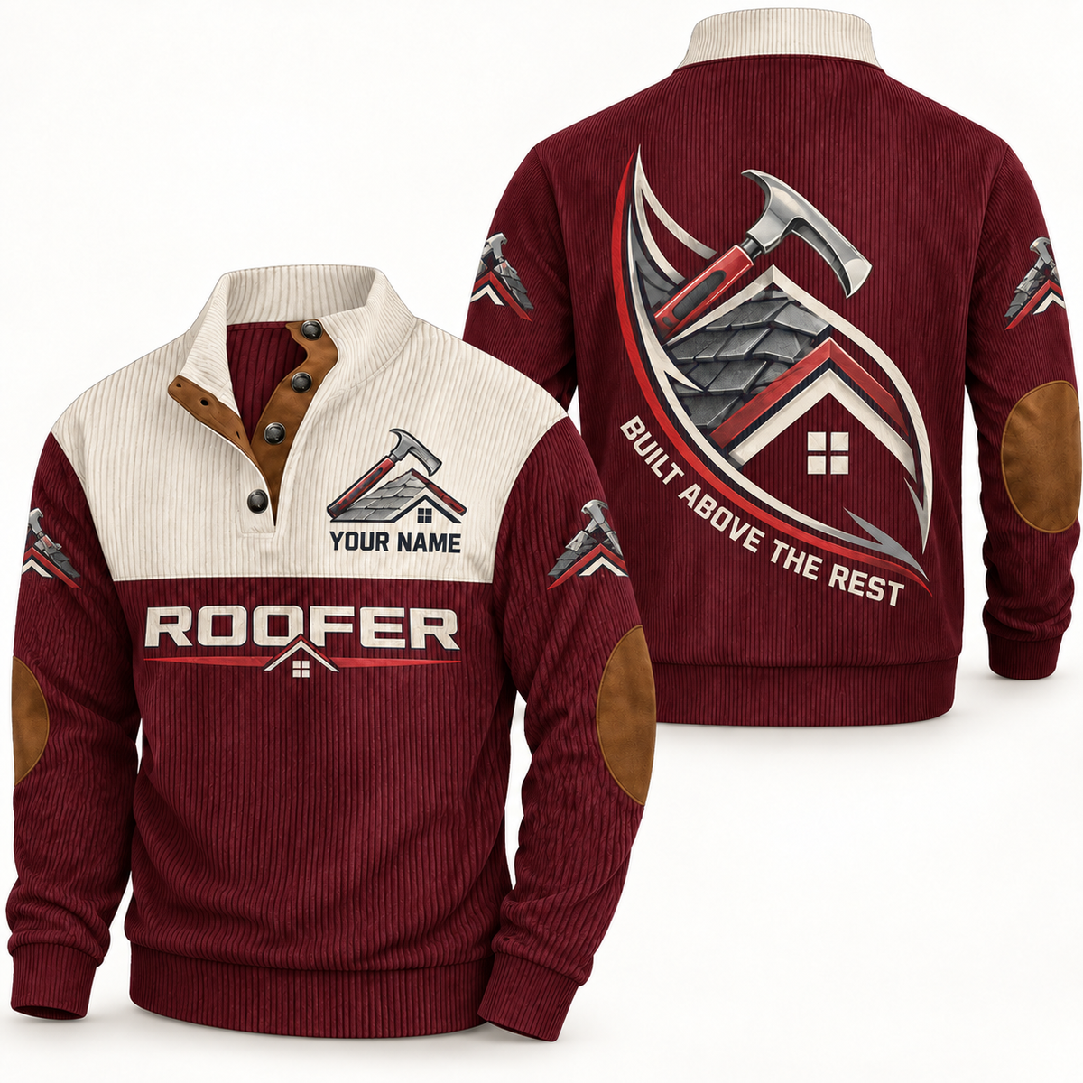 Personalized Roofer Sports Sweatshirt - Heritage Collar - Jujube Red
