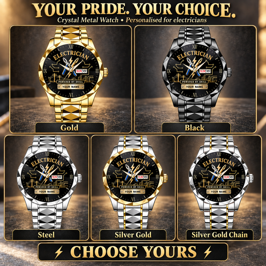 Personalized Electrician Crystal Metal Watch - Faceted Legacy - advertising image