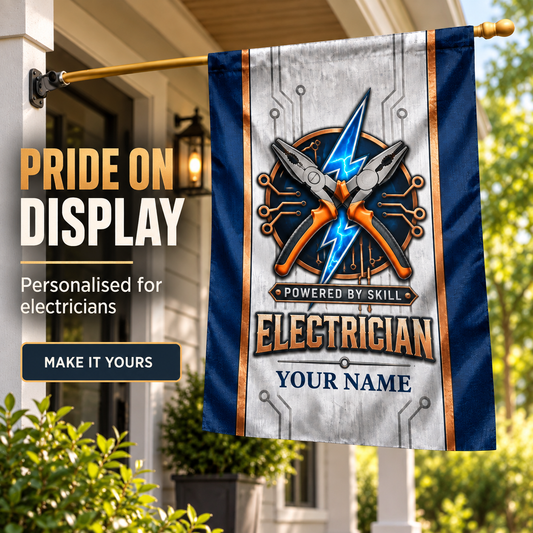 Personalized Electrician House Flag - Proud Legacy - advertising image
