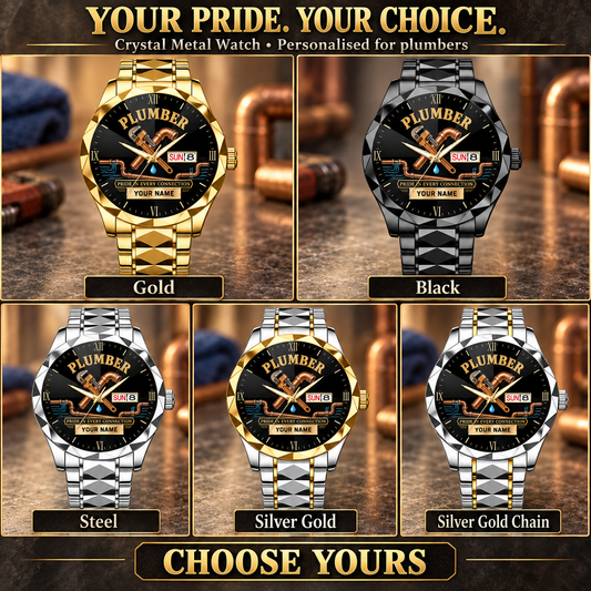 Personalized Plumber Crystal Metal Watch - Faceted Legacy - advertising image