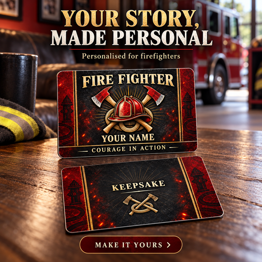 Personalized Fire Fighter Aluminum Wallet Card - Toolmark Heritage - advertising image