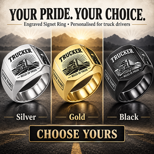 Personalized Trucker Engraved Signet Ring - Sunburst Legacy - advertising image