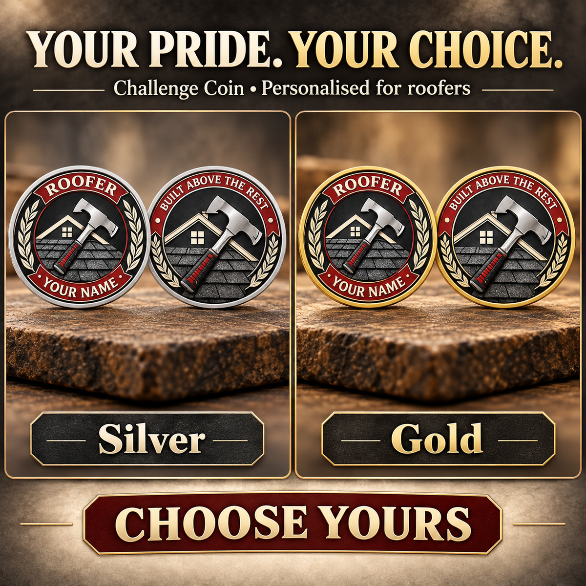 Personalized Roofer Challenge Coin - Legacy Laurel - advertising image