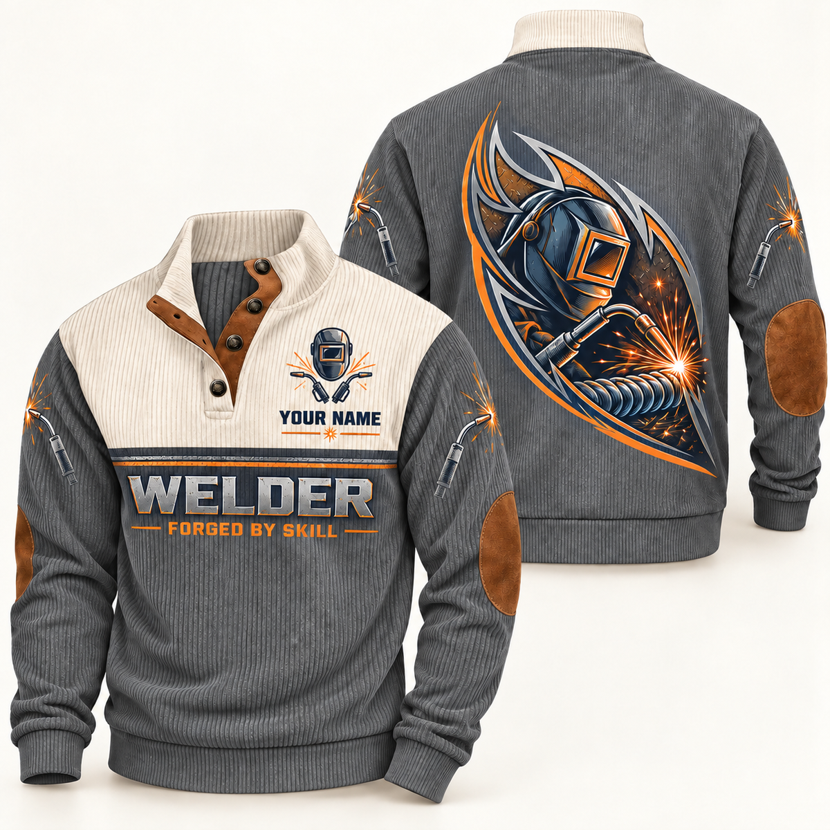 Personalized Welder Sports Sweatshirt - Heritage Collar - Grey
