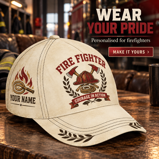 Personalized Fire Fighter Baseball Cap - Vintage Laurel - advertising image