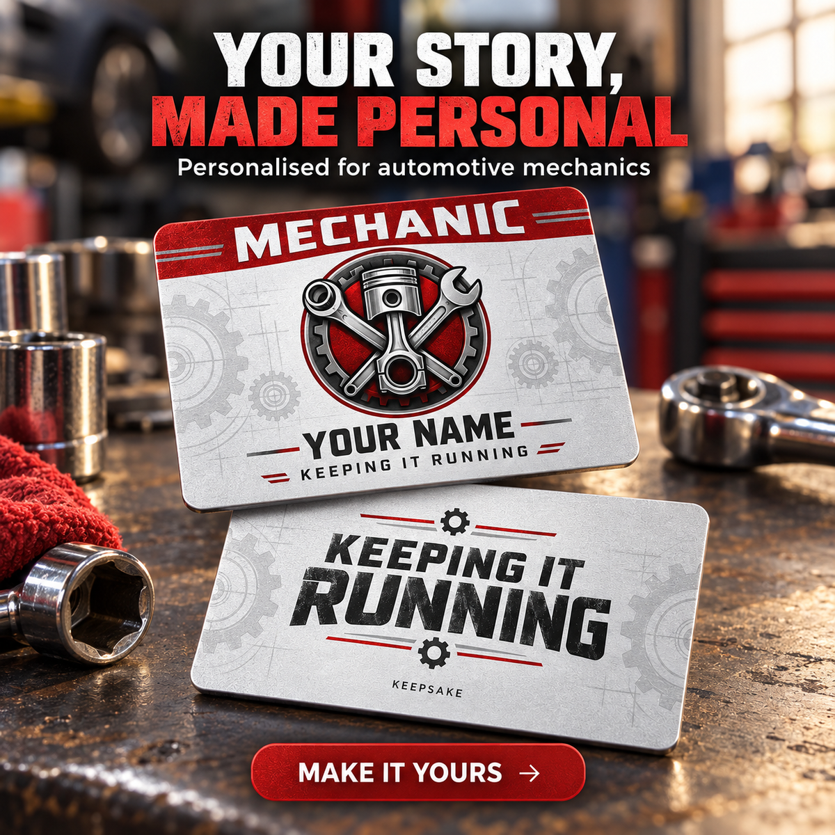 Personalized Mechanic Aluminum Wallet Card - Everyday Dedication - advertising image