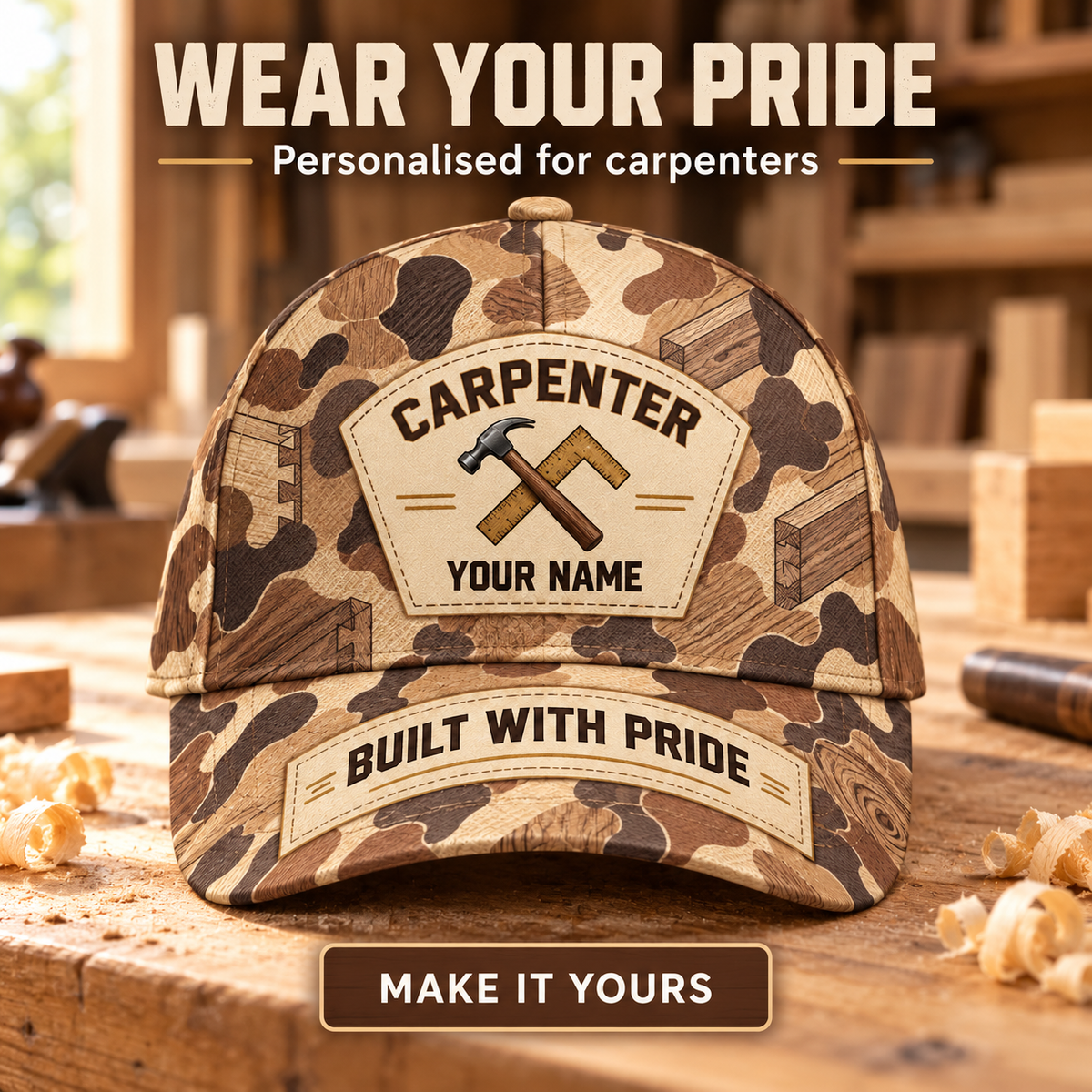 Personalized Carpenter Camo Baseball Cap - Patchwork Pride - advertising image