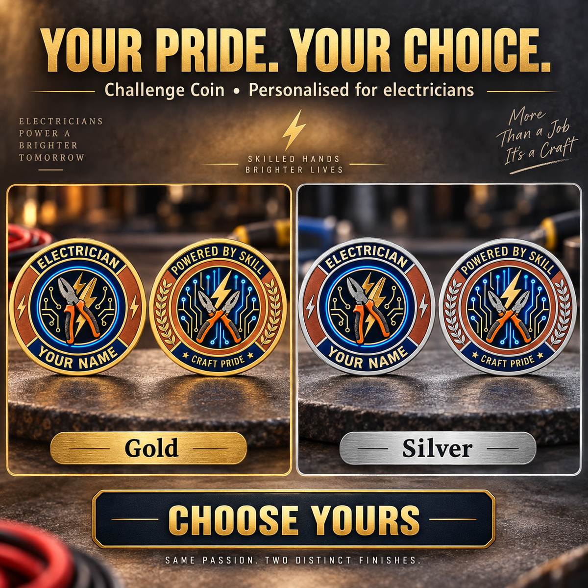 Personalized Electrician Challenge Coin - Heritage Tribute - advertising image