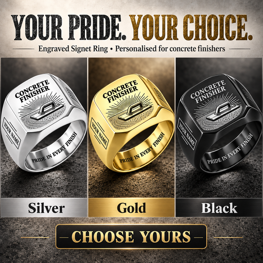 Personalized Concrete Finisher Engraved Signet Ring - Sunburst Legacy - advertising image