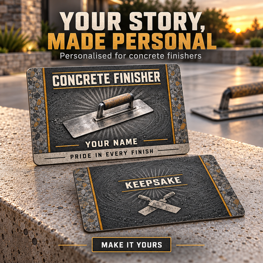 Personalized Concrete Finisher Aluminum Wallet Card - Toolmark Heritage - advertising image
