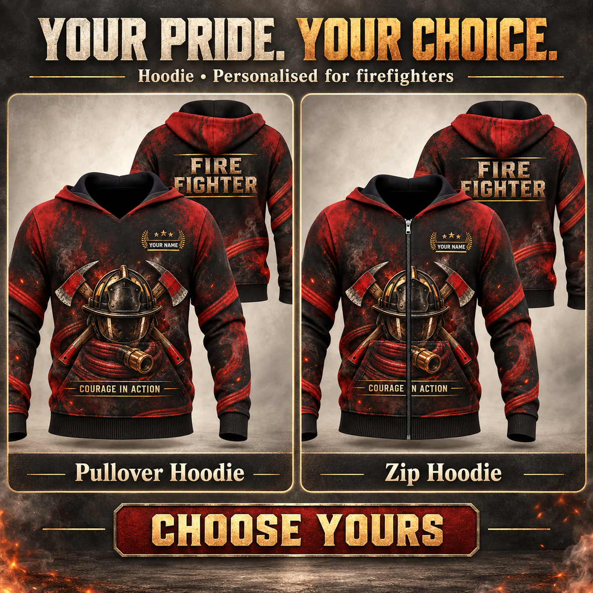 Personalized Fire Fighter Hoodie - Crew Silhouette - advertising image