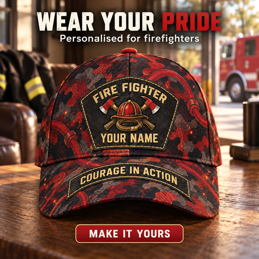 Personalized Fire Fighter Camo Baseball Cap - Patchwork Pride - advertising image