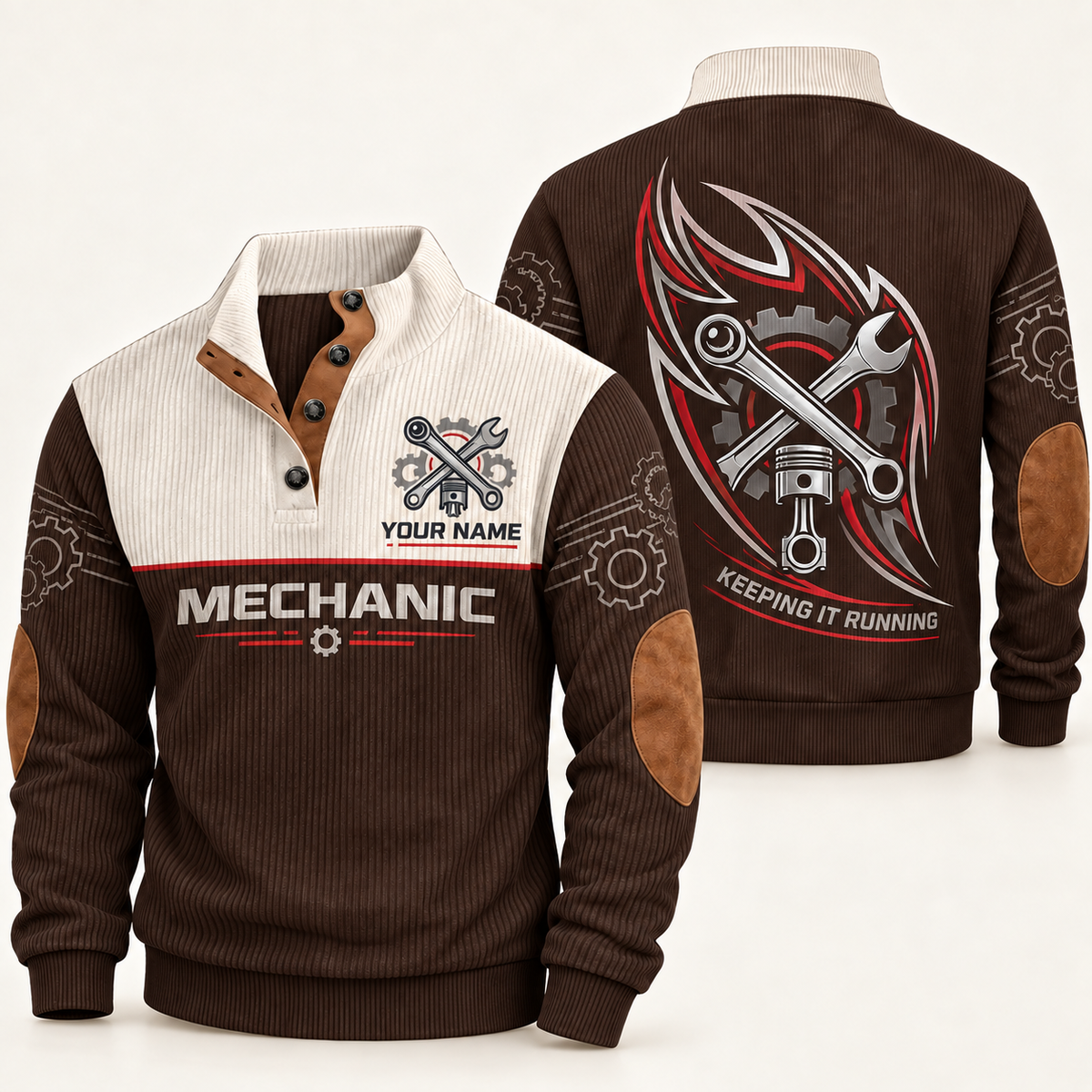 Personalized Mechanic Sports Sweatshirt - Heritage Collar - Brown