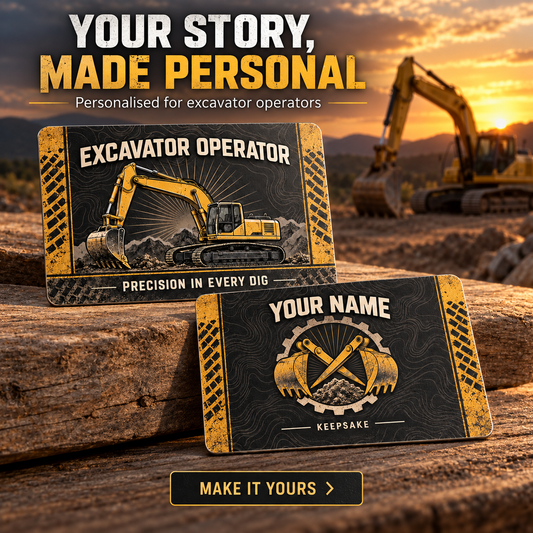 Personalized Excavator Operator Aluminum Wallet Card - Toolmark Heritage - advertising image