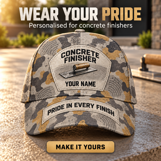 Personalized Concrete Finisher Camo Baseball Cap - Patchwork Pride - advertising image