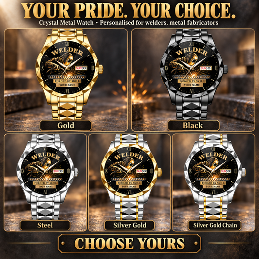 Personalized Welder Crystal Metal Watch - Faceted Legacy - advertising image