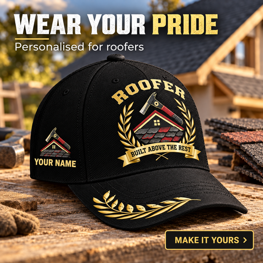 Personalized Roofer Baseball Cap - Black Gold Legacy - advertising image