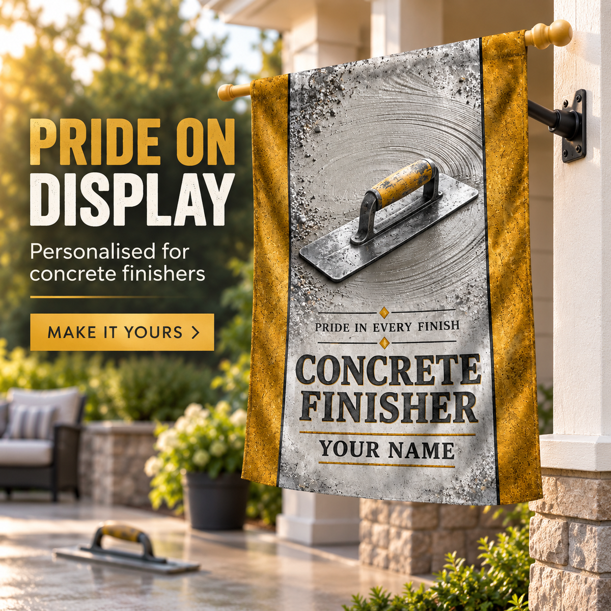 Personalized Concrete Finisher House Flag - Proud Legacy - advertising image