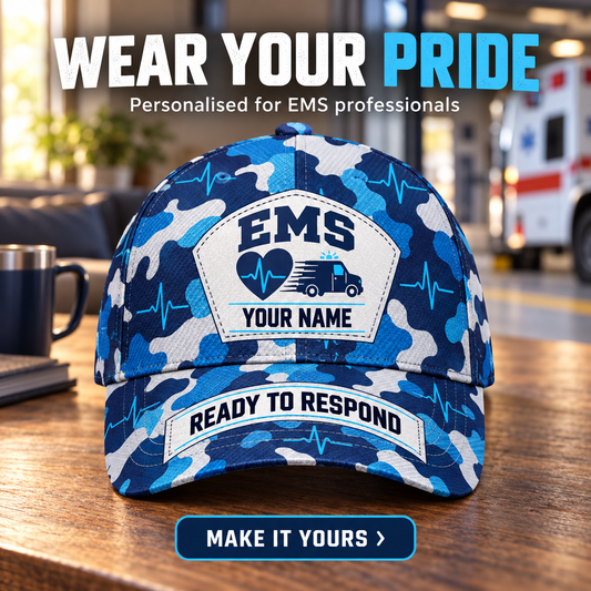 Personalized EMS Camo Baseball Cap - Patchwork Pride - advertising image