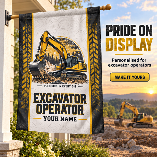 Personalized Excavator Operator House Flag - Proud Legacy - advertising image