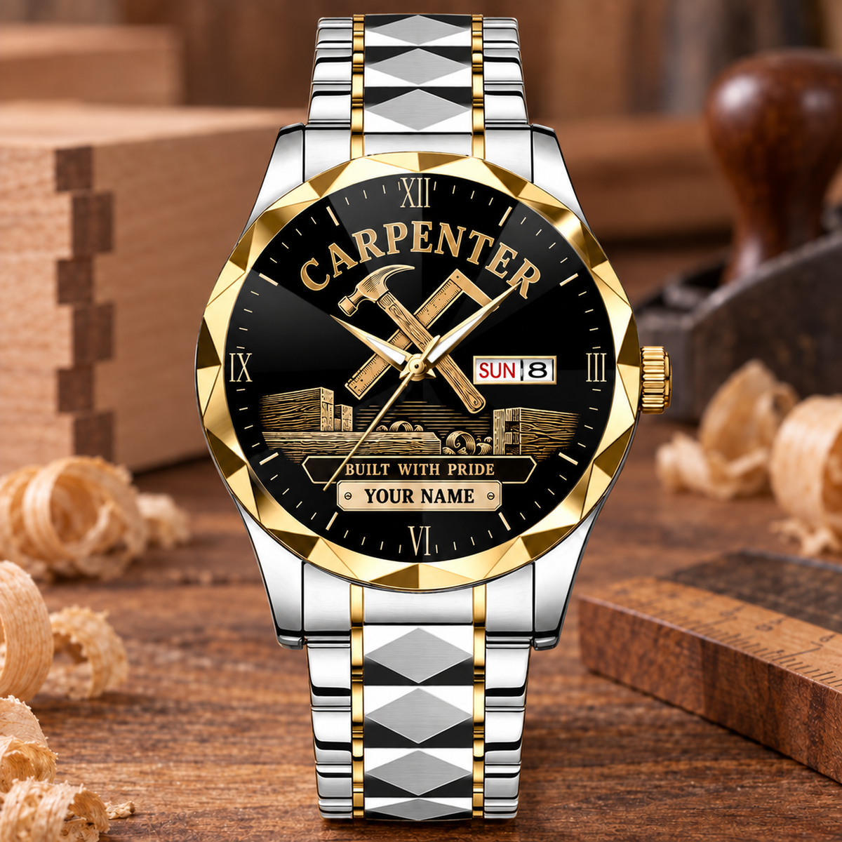 Personalized Carpenter Crystal Metal Watch - Faceted Legacy - Silver Gold