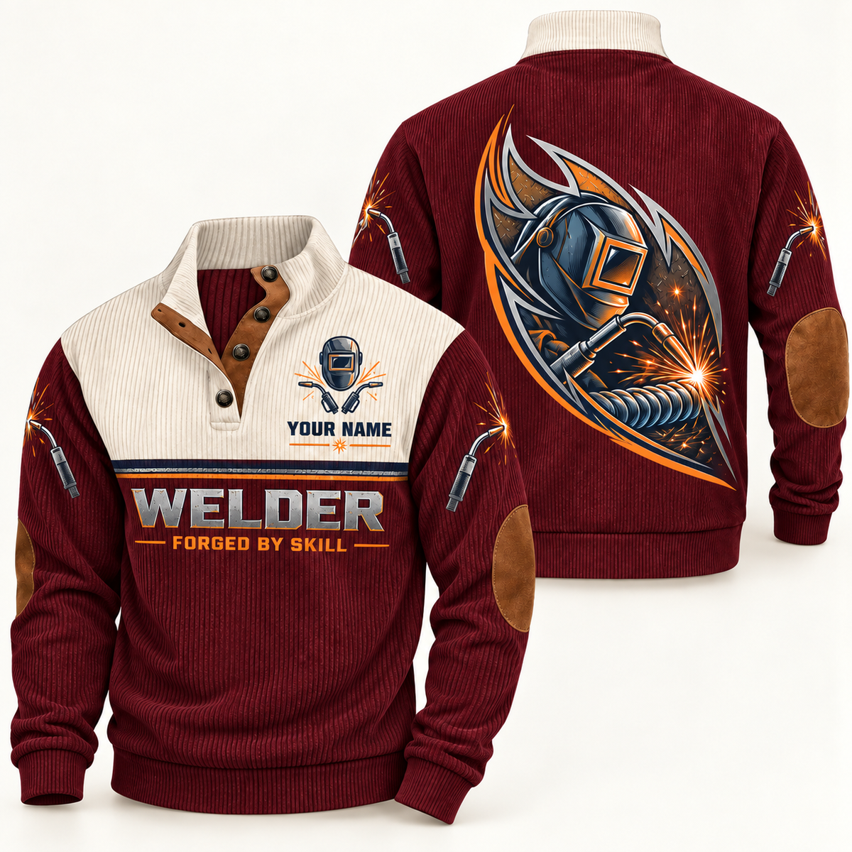 Personalized Welder Sports Sweatshirt - Heritage Collar - Jujube Red
