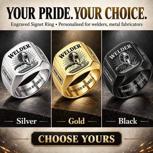 Personalized Welder Engraved Signet Ring - Sunburst Legacy - advertising image