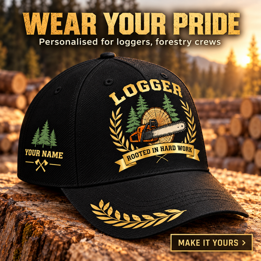 Personalized Logger Baseball Cap - Black Gold Legacy - advertising image