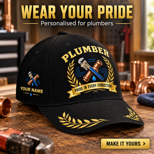 Personalized Plumber Baseball Cap - Black Gold Legacy - advertising image