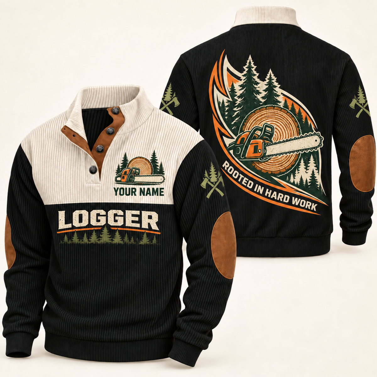 Personalized Logger Sports Sweatshirt - Heritage Collar - Black
