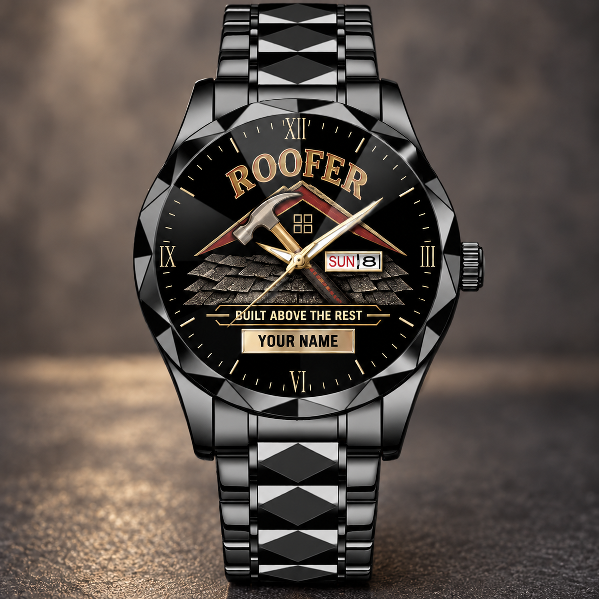 Personalized Roofer Crystal Metal Watch - Faceted Legacy - Black
