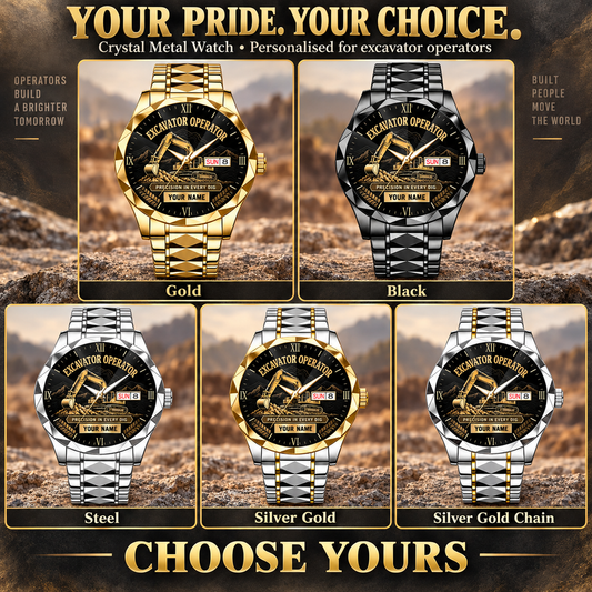 Personalized Excavator Operator Crystal Metal Watch - Faceted Legacy - advertising image
