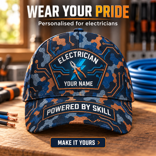 Personalized Electrician Camo Baseball Cap - Patchwork Pride - advertising image