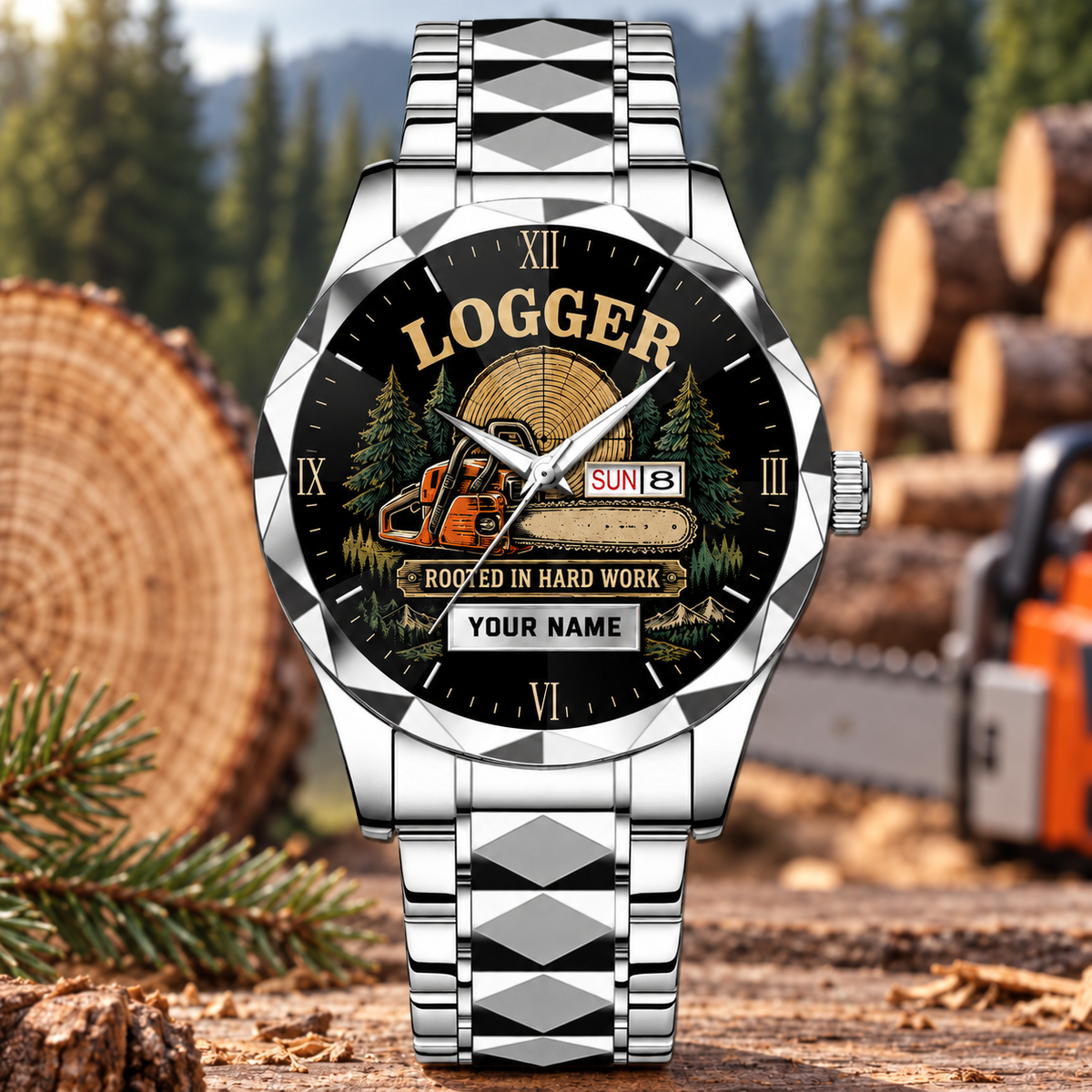 Personalized Logger Crystal Metal Watch - Faceted Legacy - Steel