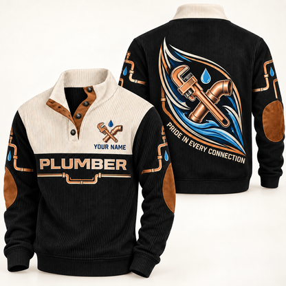 Personalized Plumber Sports Sweatshirt - Heritage Collar - Black