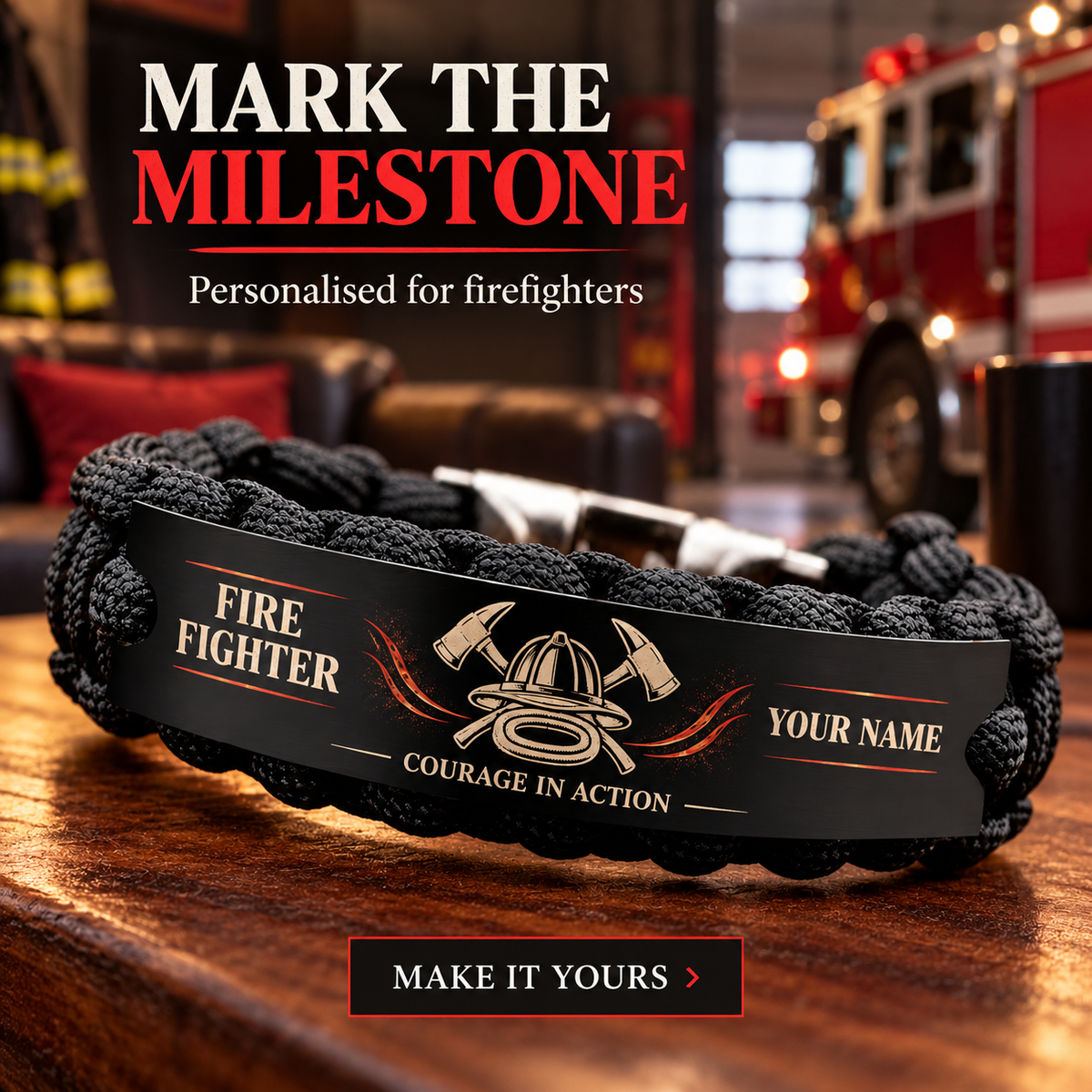 Personalized Fire Fighter Braided Bracelet - Crew Bond - advertising image