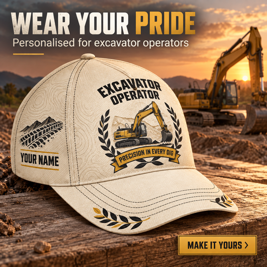 Personalized Excavator Operator Baseball Cap - Vintage Laurel - advertising image