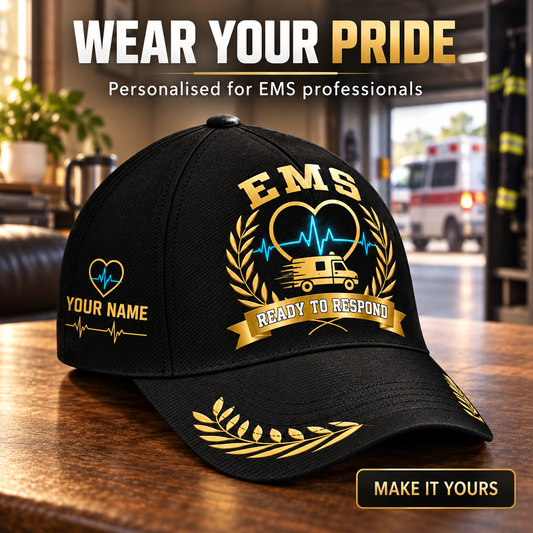 Personalized EMS Baseball Cap - Black Gold Legacy - advertising image
