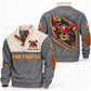 Personalized Fire Fighter Sports Sweatshirt - Heritage Collar - Grey