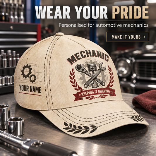 Personalized Mechanic Baseball Cap - Vintage Laurel - advertising image