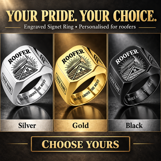 Personalized Roofer Engraved Signet Ring - Sunburst Legacy - advertising image