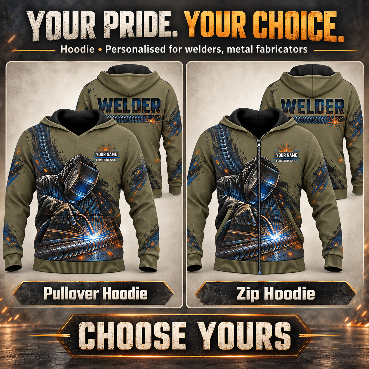 Personalized Welder Hoodie - Crew Silhouette - advertising image