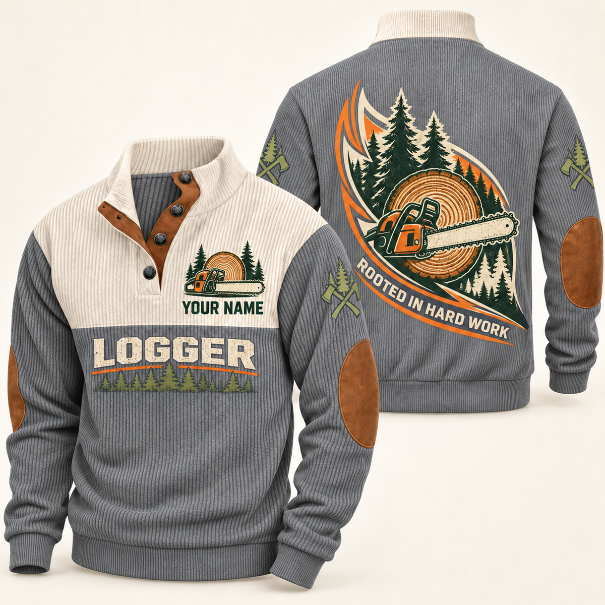 Personalized Logger Sports Sweatshirt - Heritage Collar - Grey