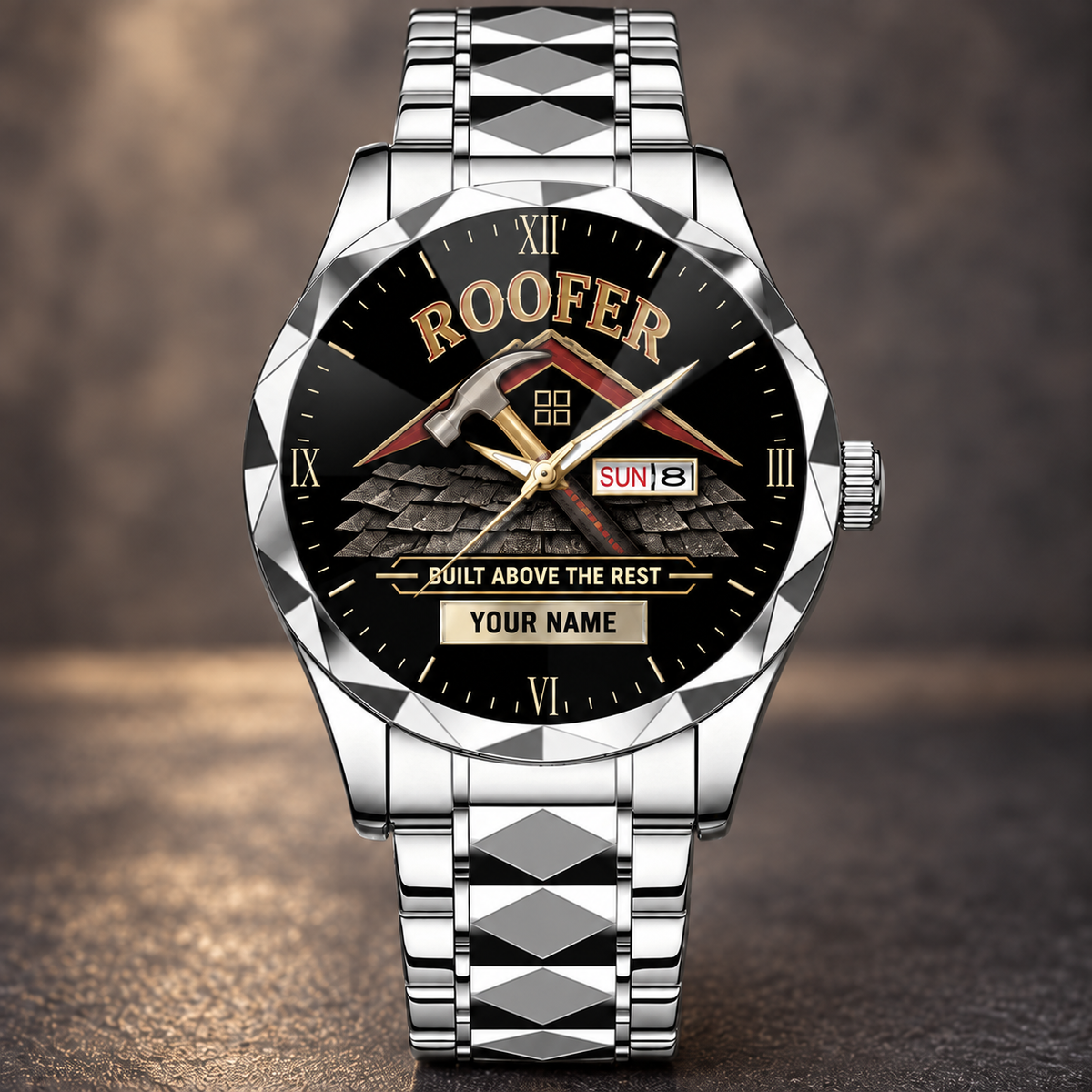 Personalized Roofer Crystal Metal Watch - Faceted Legacy - Steel