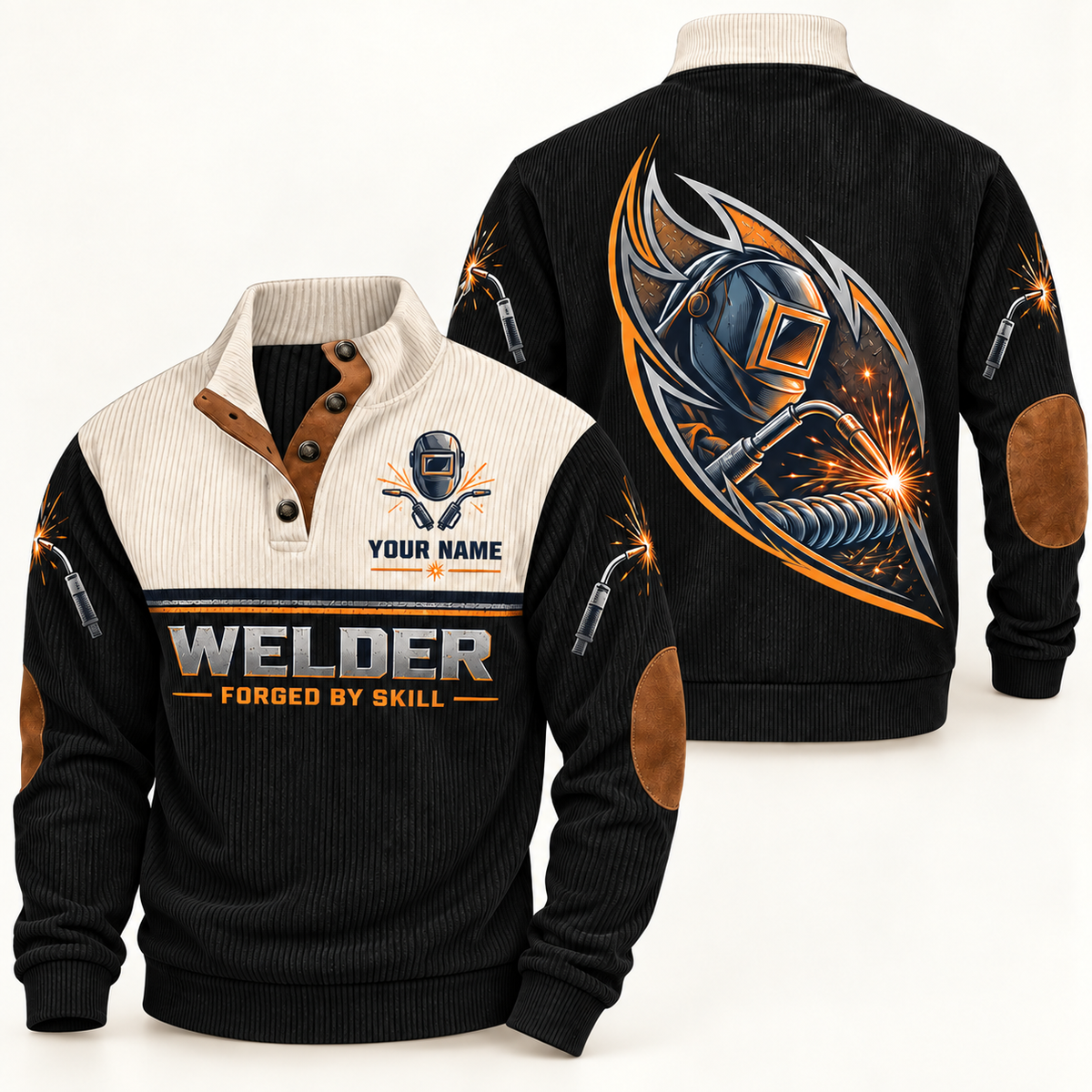 Personalized Welder Sports Sweatshirt - Heritage Collar - Black